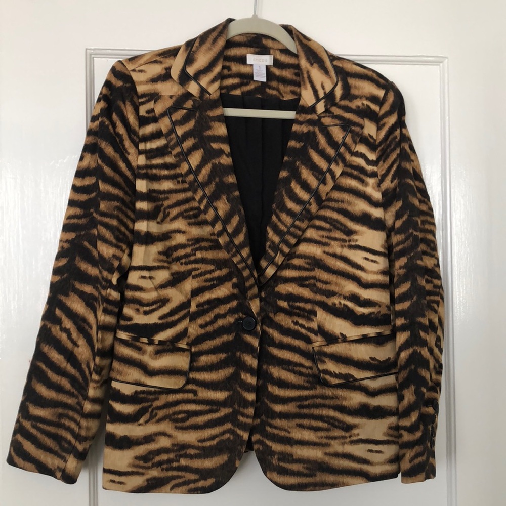 Chico’s Fierce Stripe Blazer with leather detail